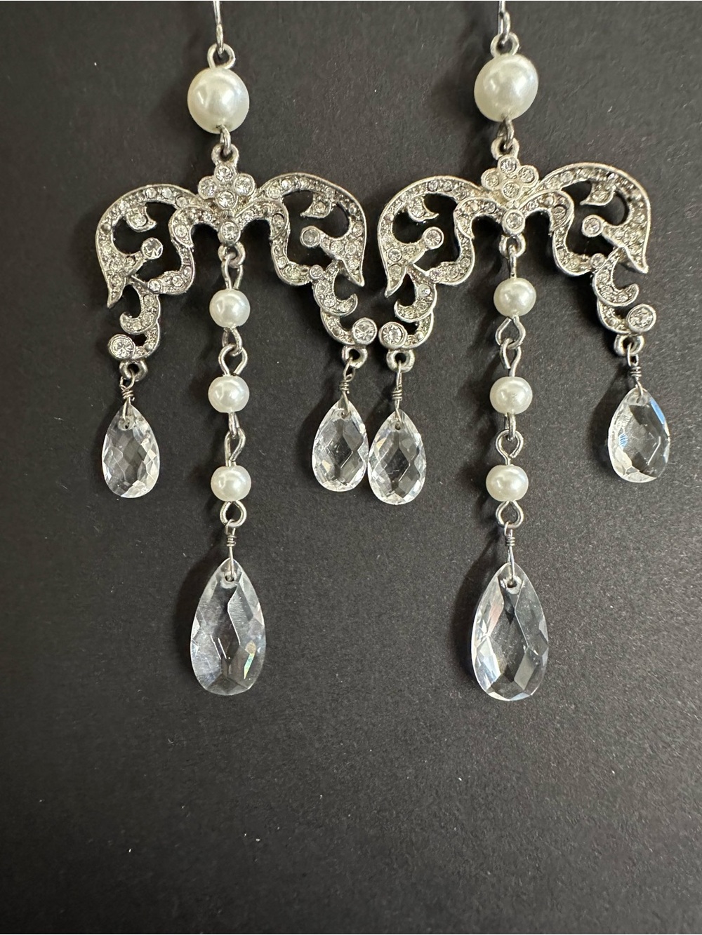 Lauren Ralph Lauren Silver-Tone Crystal & Pearl Chandelier Earrings